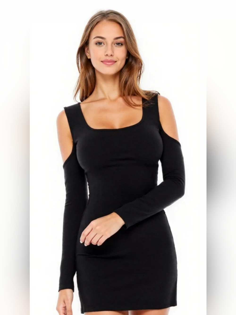 Black Cold-Shoulder Long Sleeve Dress